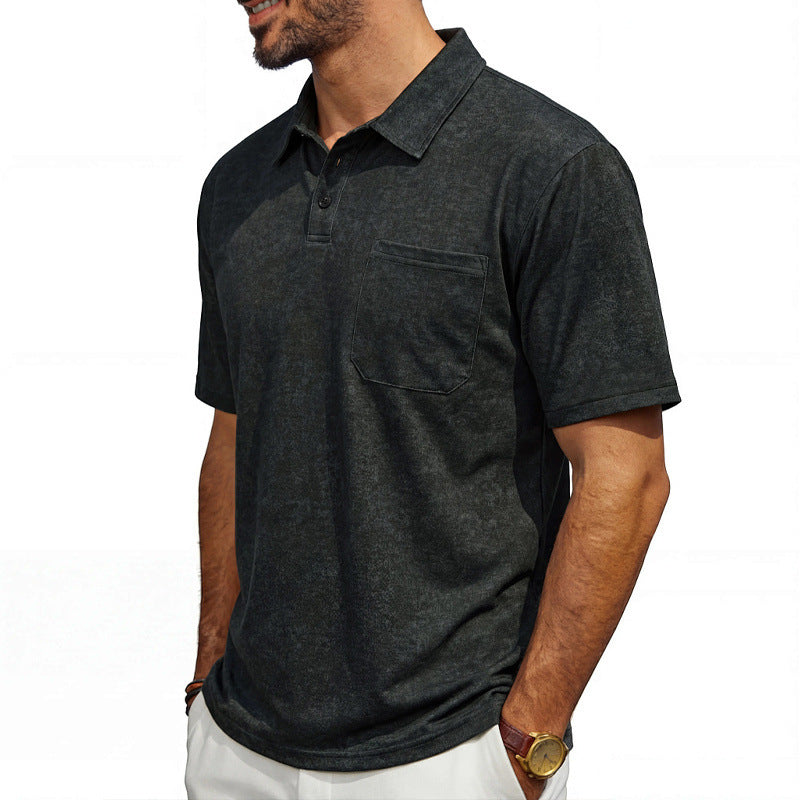 Men's Distressed Lapel Polo Shirt Loose Short-Sleeve T-Shirt