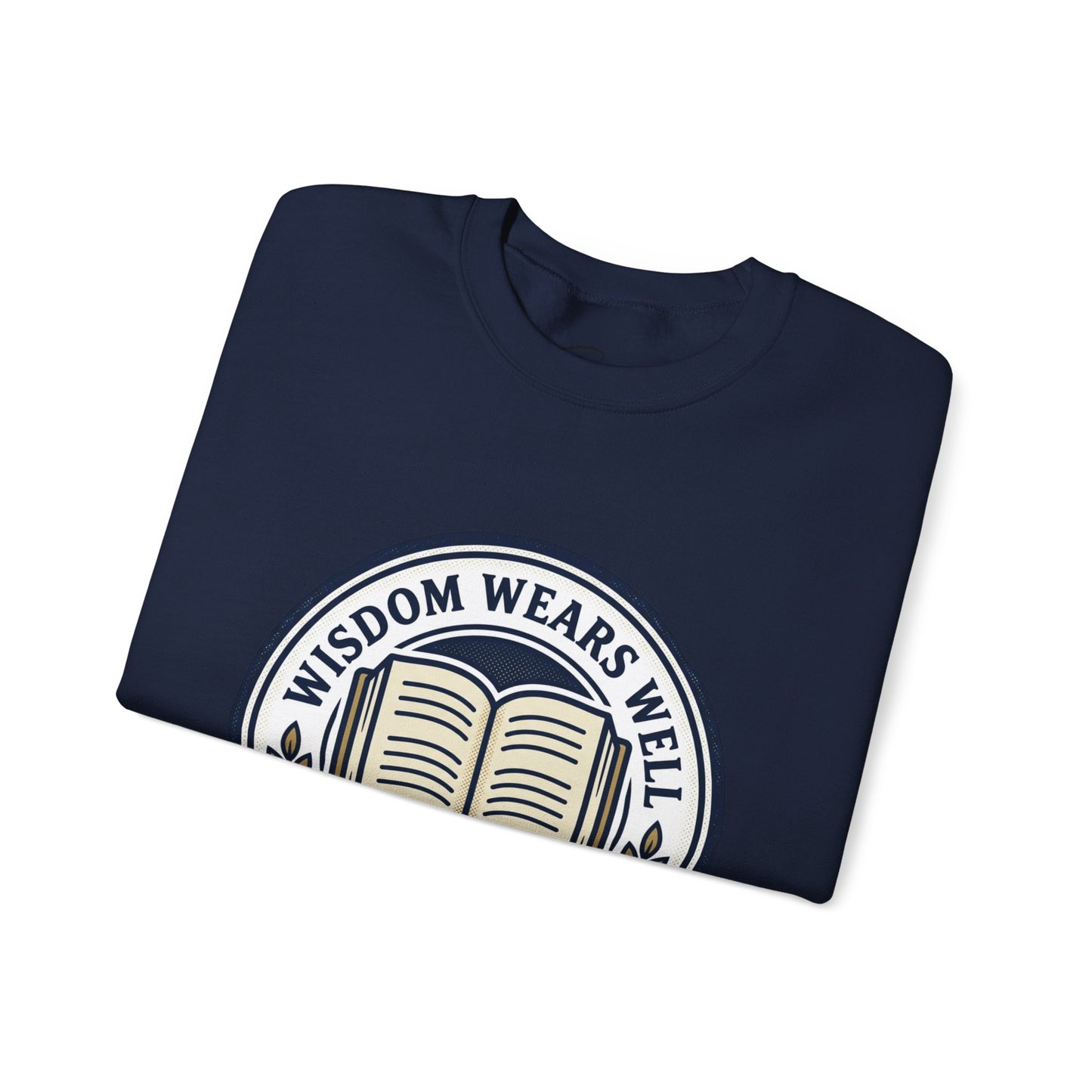 Wisdom Wears Well Sweatshirt — Vintage Book Emblem Crewneck