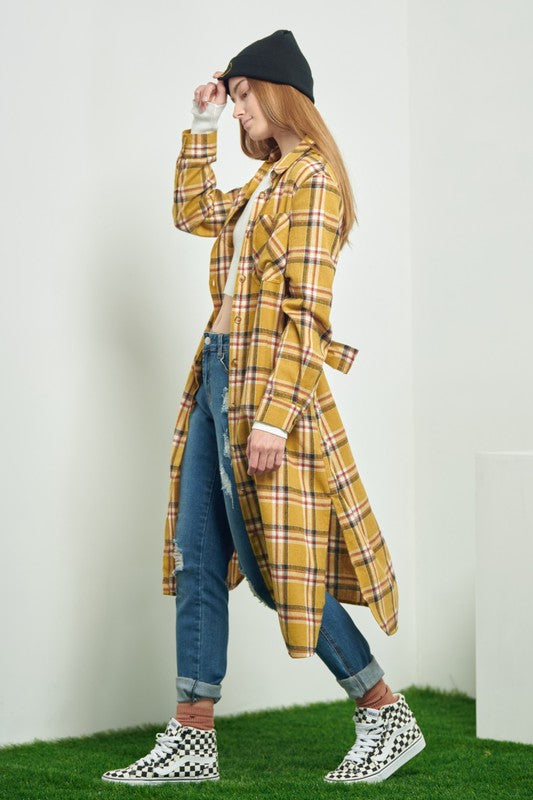 Jade by Jane Plaid Print Collar Long Shirt Dress