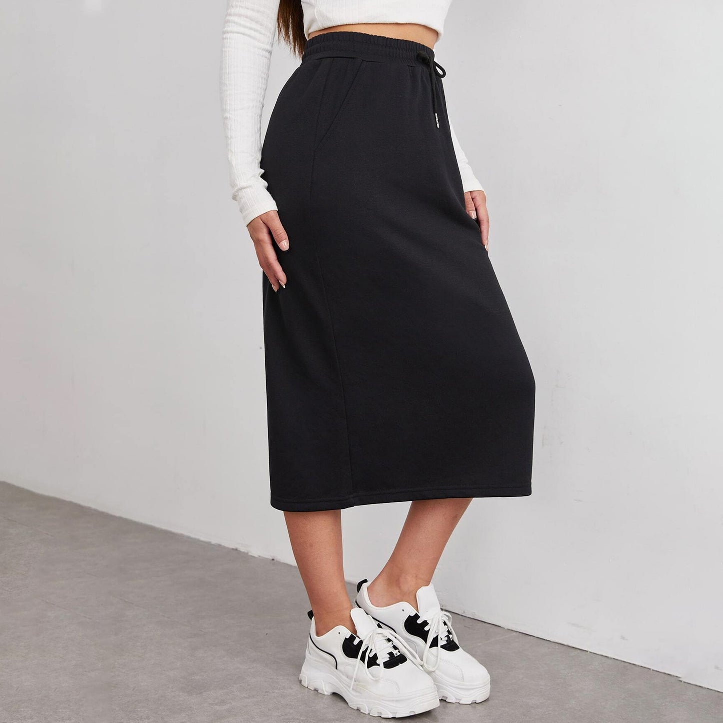 Sports Leisure Commute Loose Elastic Waist Solid Skirt