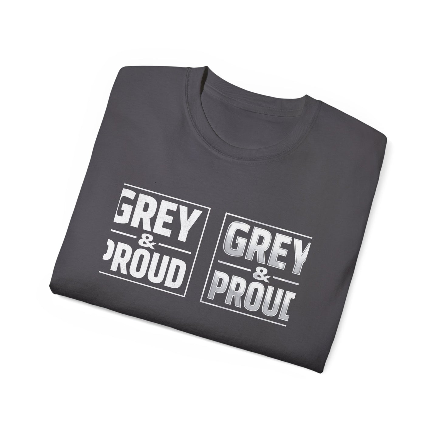 Grey & Proud T-Shirt — Retro Block Letter Pride Tee