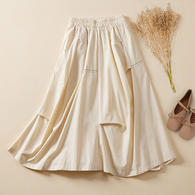 Women's Summer All Cotton Loose Western Style Mid-length Draping A- Line Skirt