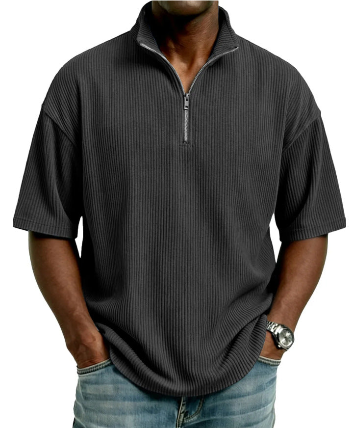 Summer Loose Casual Solid-Colored Mens Waffle-Weave Top