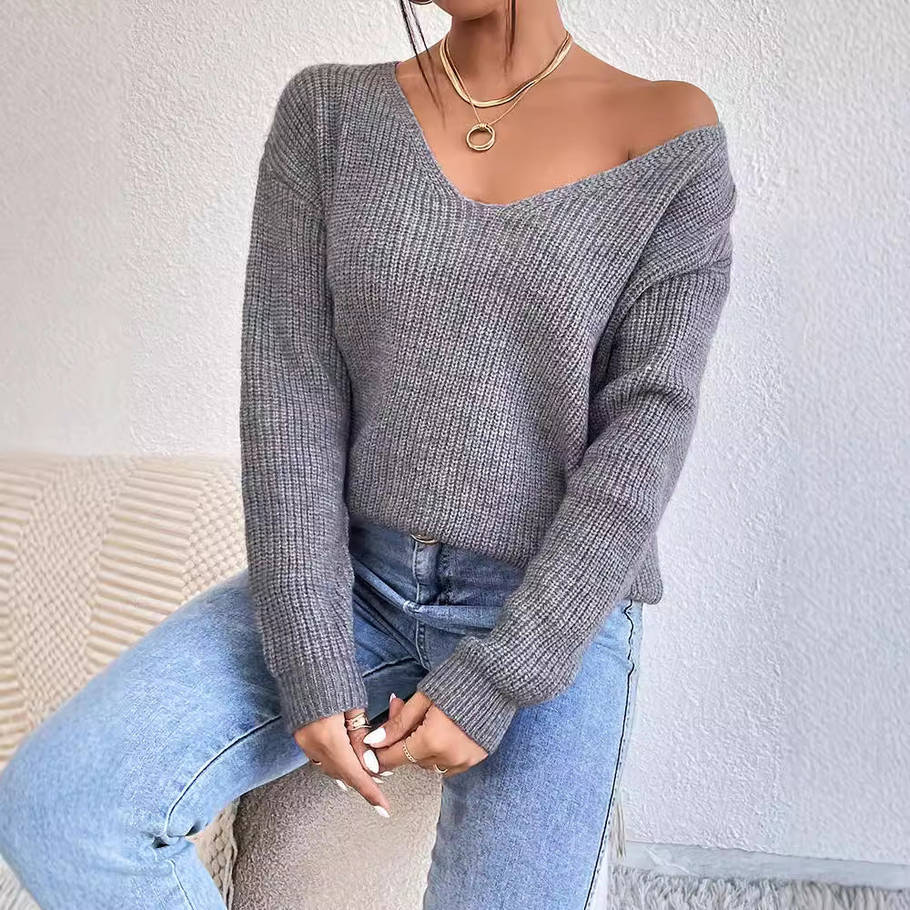 V-neck Sweater Ladies Winter Backless Streetwear Bandage Cashmere Sweater Women High Quality Fashion Clothes
