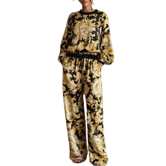 Women's Satin Printed Casual Suit