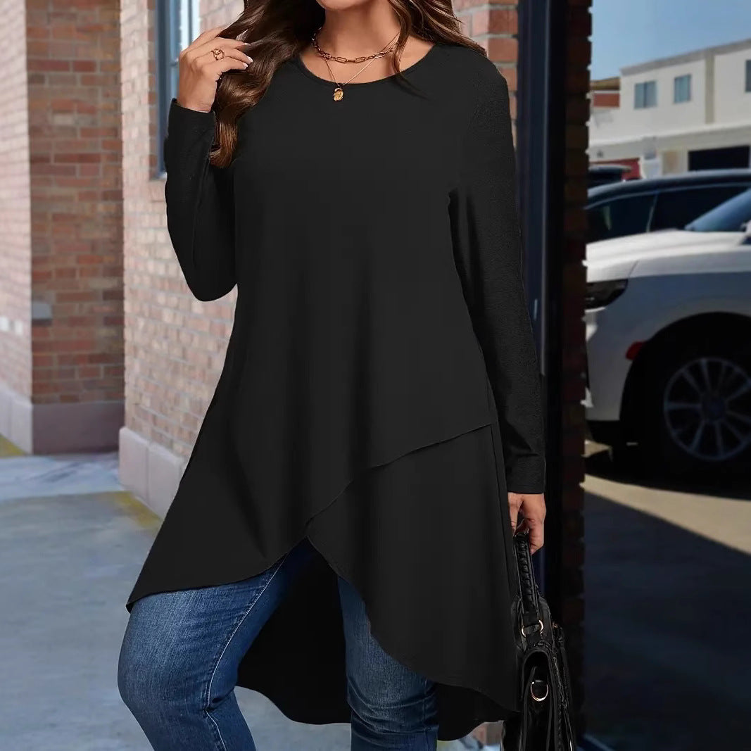 Casual Loose-fit Long-sleeve Solid-color Top