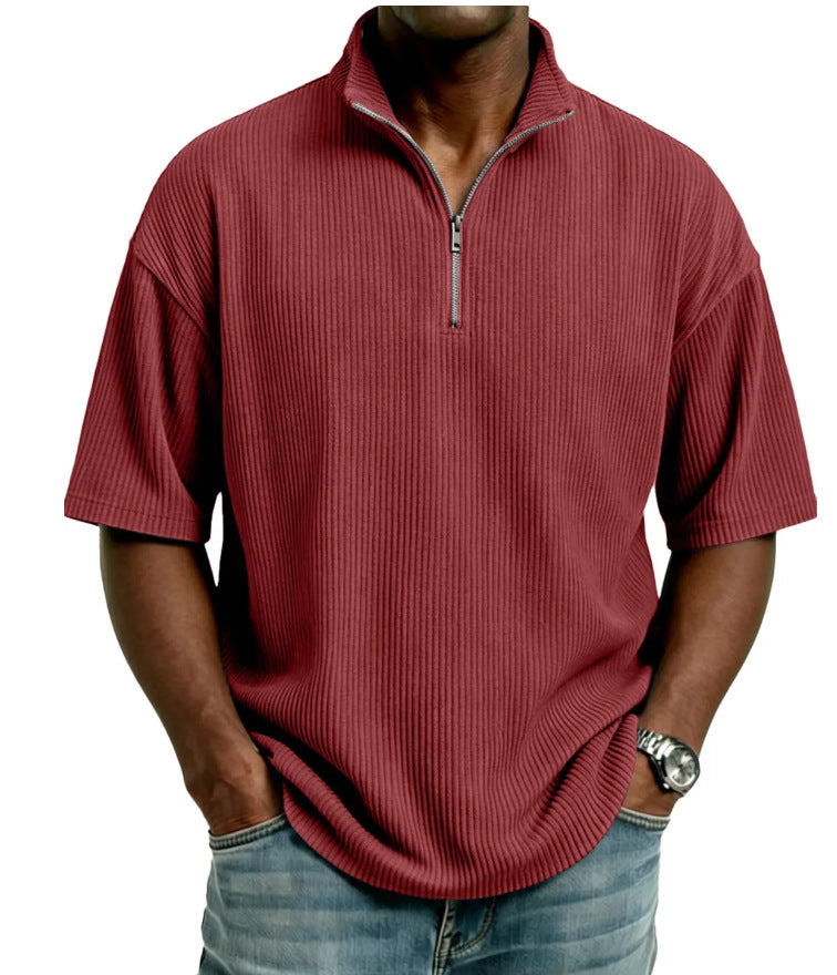 Summer Loose Casual Solid-Colored Mens Waffle-Weave Top
