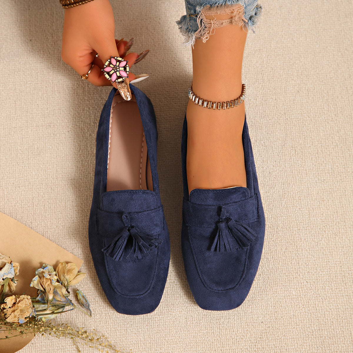 Square Toe Slip On Casual Loafer Shoes