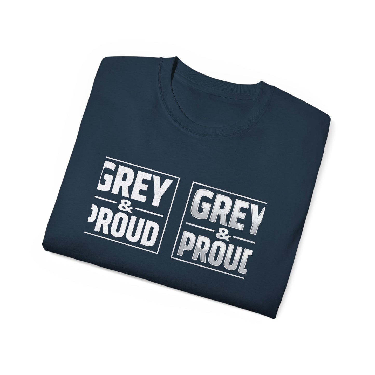 Grey & Proud T-Shirt — Retro Block Letter Pride Tee