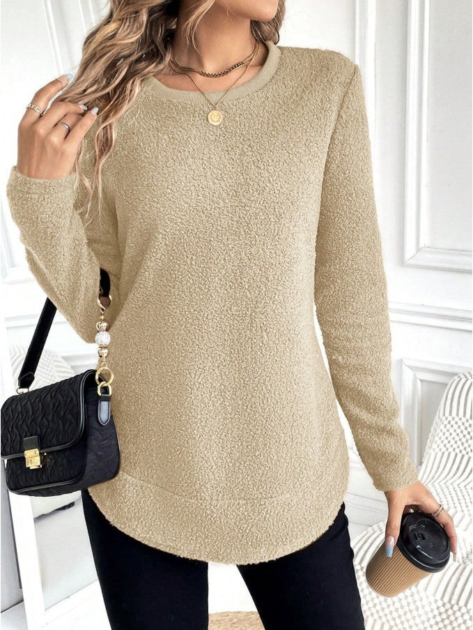 Casual Warm Solid Color Round Neck Teddy Sports Shirt