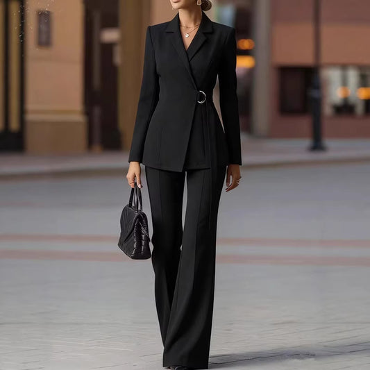 Slimming Solid-Color Long-Sleeve Suit For Women