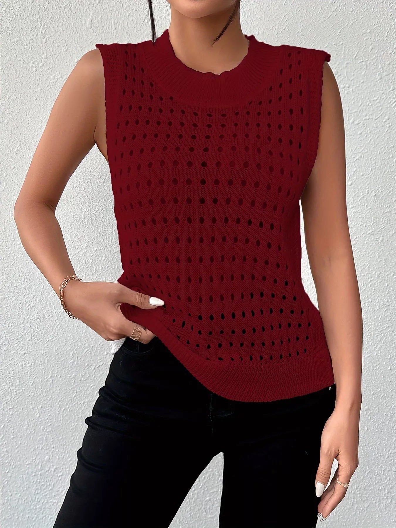 Hollow Out Round Neck Knit Sweater Tank