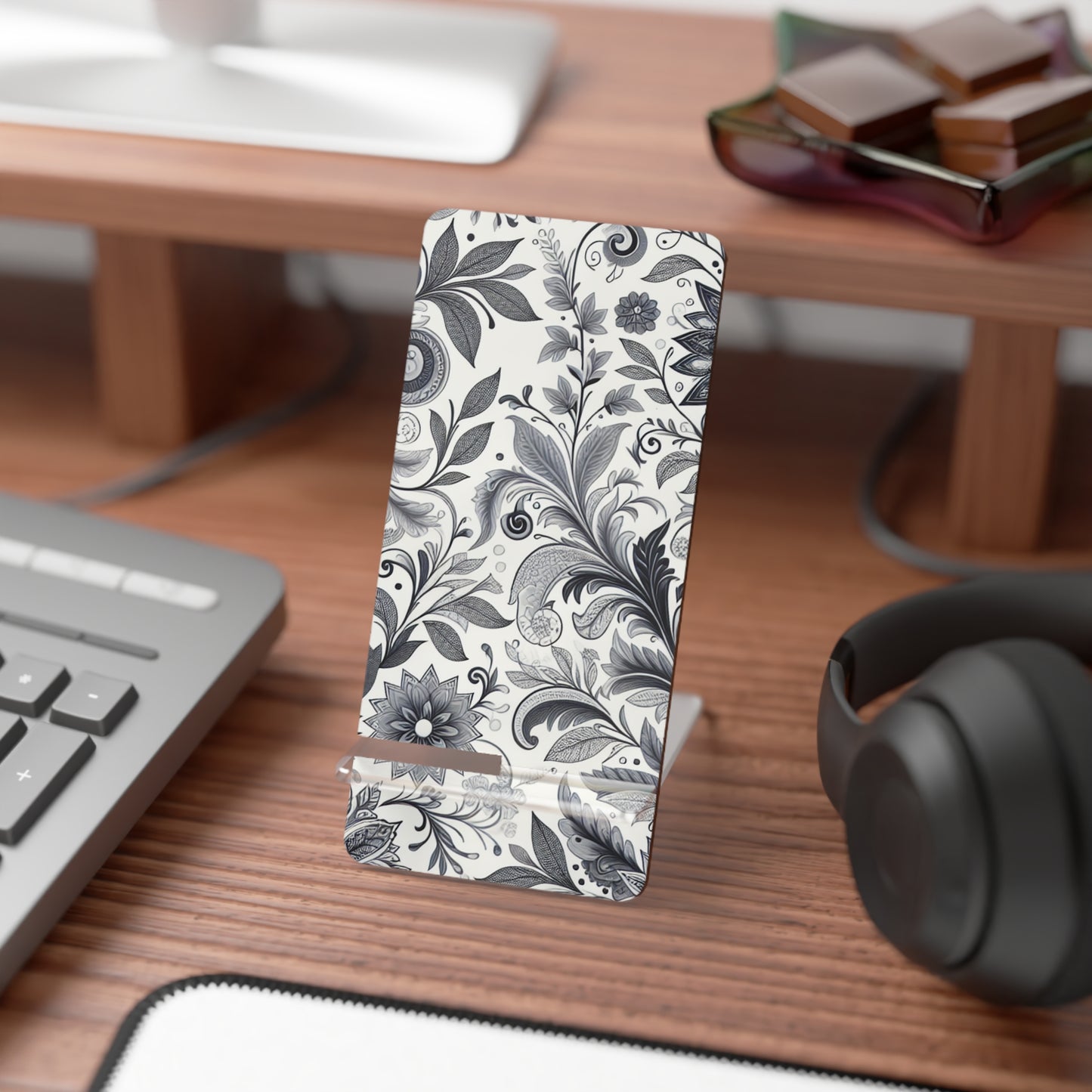 Elegant Floral Smartphone Display Stand, Desk Organizer, Home Decor, Gift for Tech Lovers, Office Accessory, Phone Holder