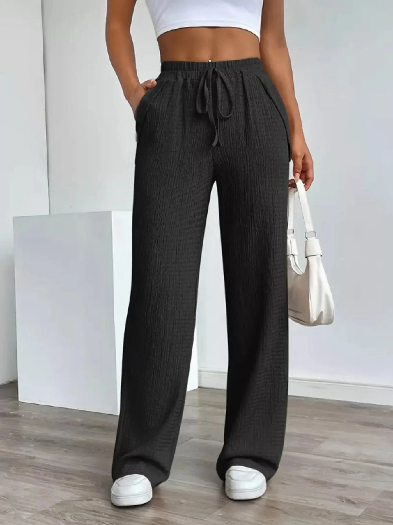 Textured Womens Wide Leg Pants