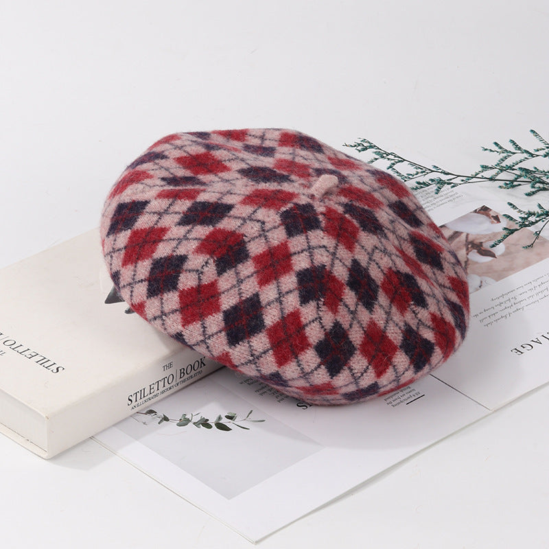 Autumn And Winter Wool Plaid Beret Retro Easy Matching Woolen