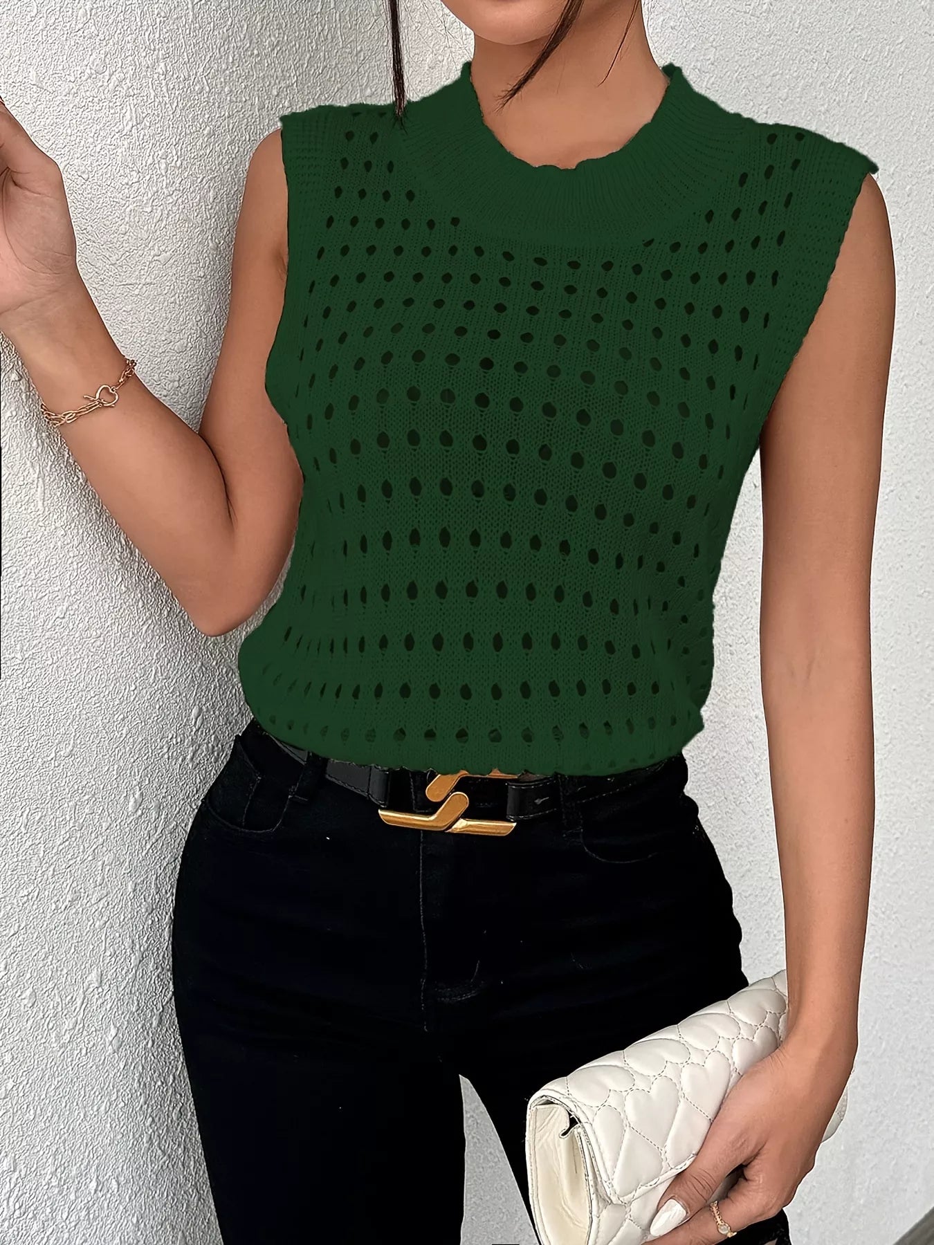 Hollow Out Round Neck Knit Sweater Tank