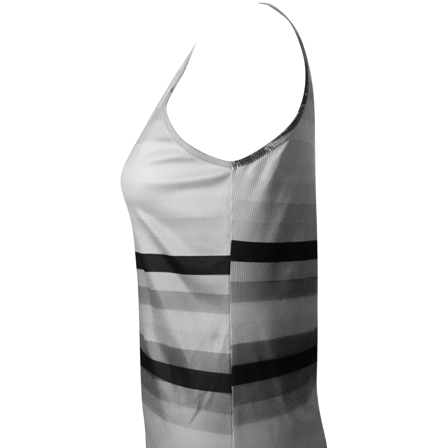 Women's V-neck Fashionable Grey Rainbow Striped Printed Vest Top