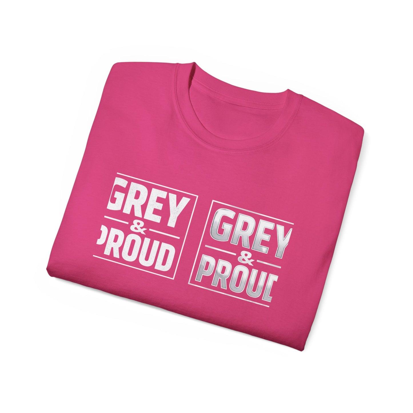 Grey & Proud T-Shirt — Retro Block Letter Pride Tee