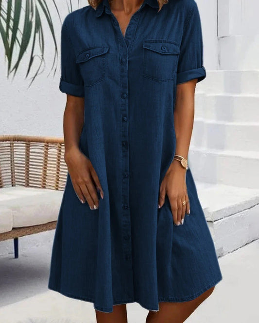 Fashion Personality Female Denim Solid Color Dress