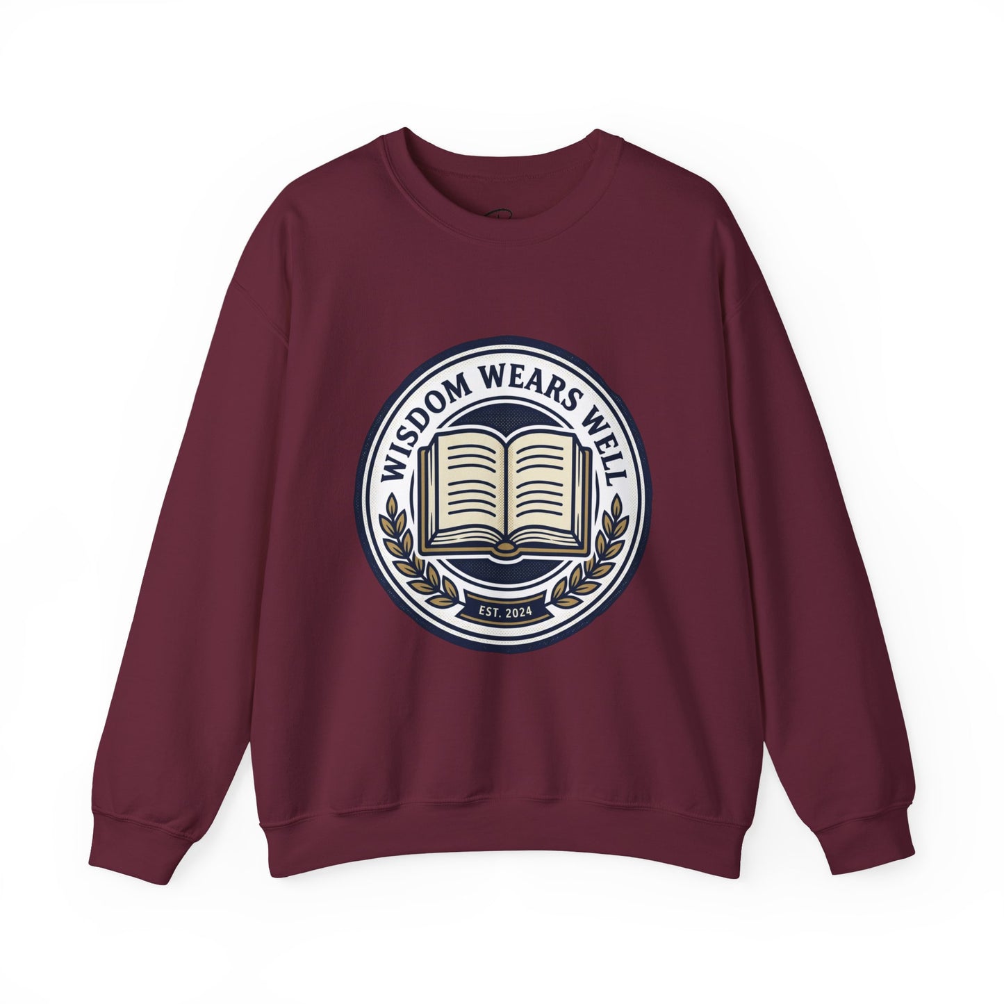 Wisdom Wears Well Sweatshirt — Vintage Book Emblem Crewneck