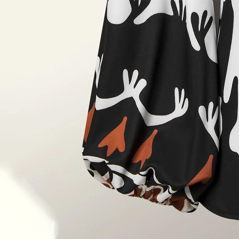 Color Contrast Printed Casual Two-piece Suit