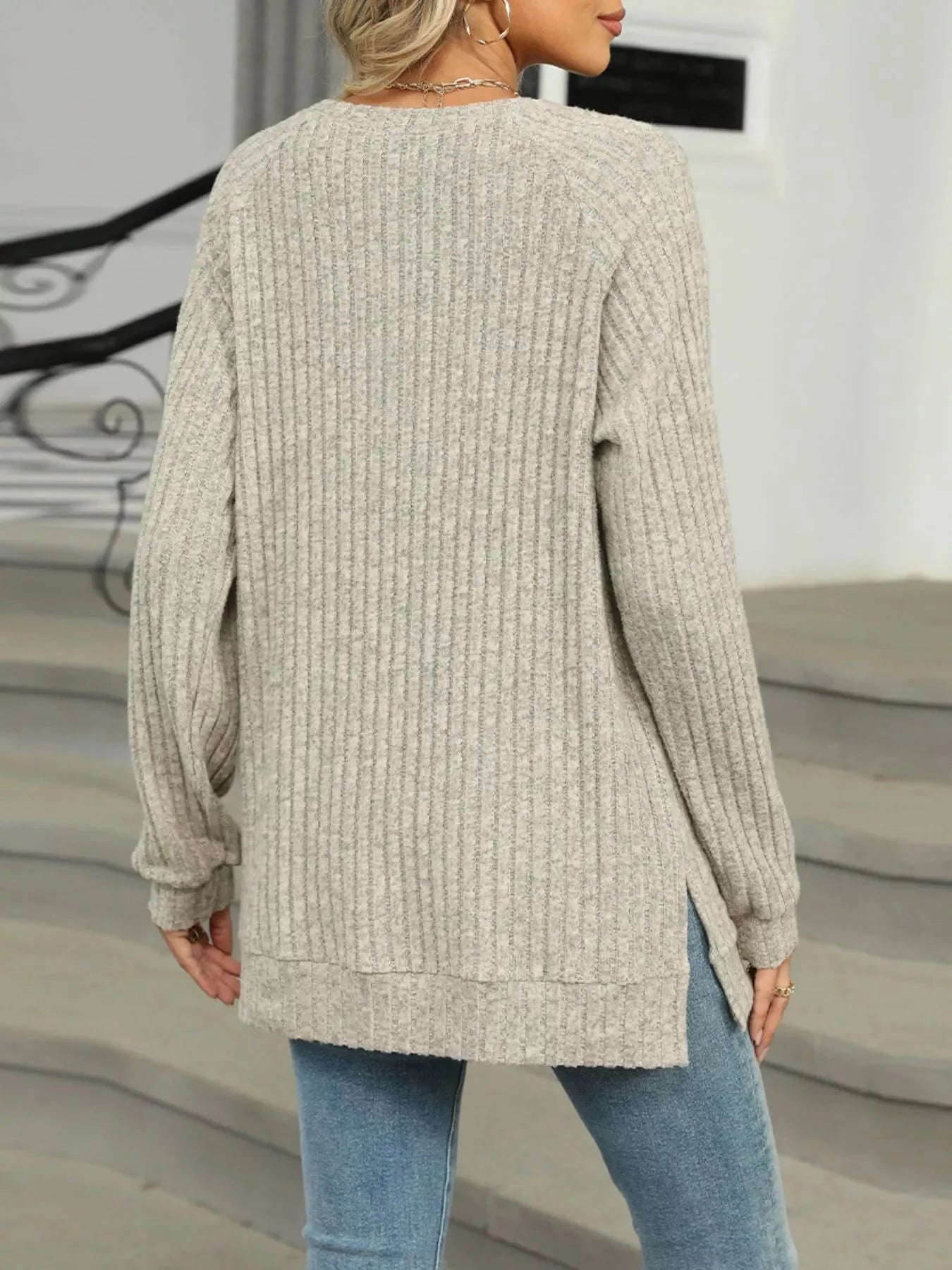 Cozy Chic Ribbed Button Detail Long Sleeve Tunic