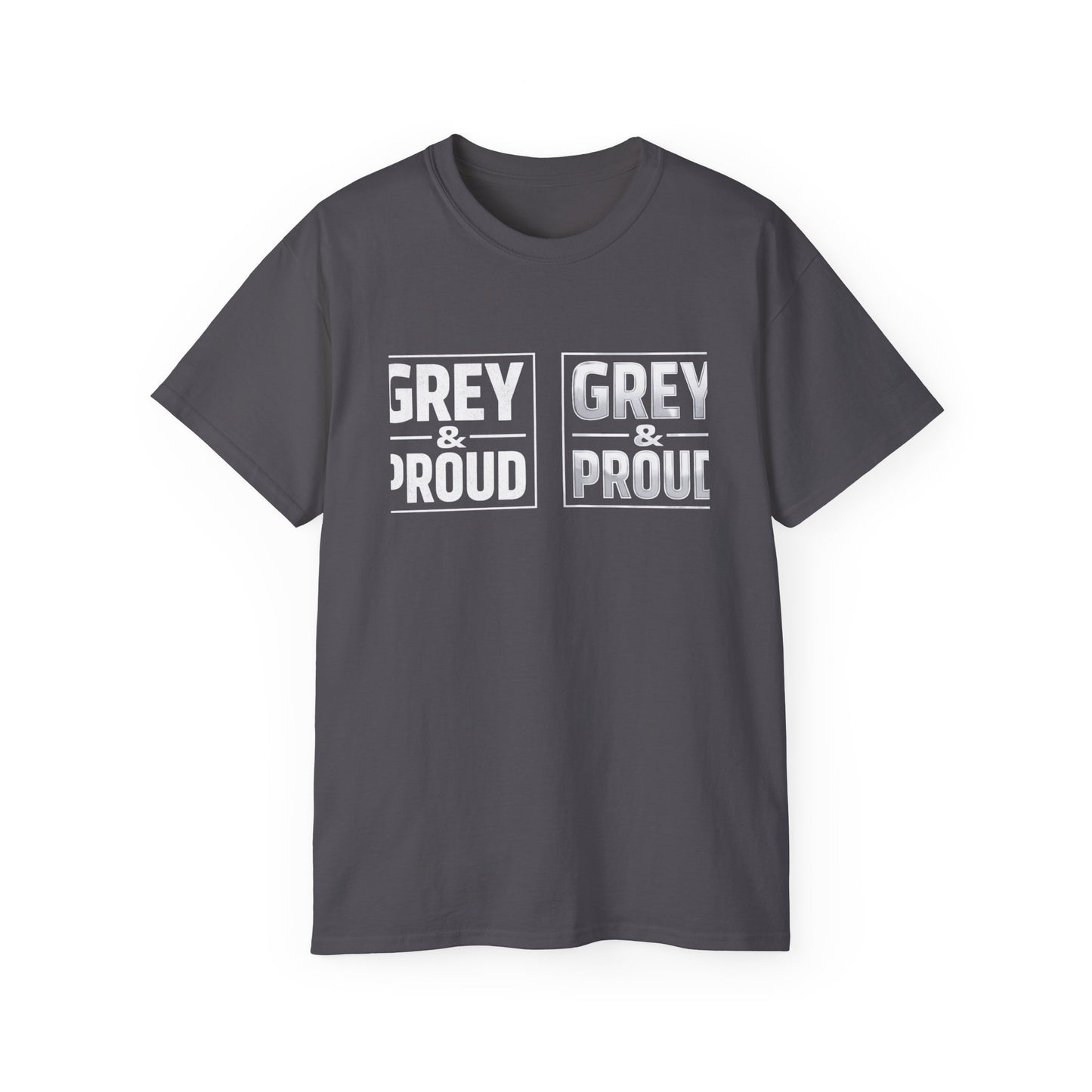 Grey & Proud T-Shirt — Retro Block Letter Pride Tee