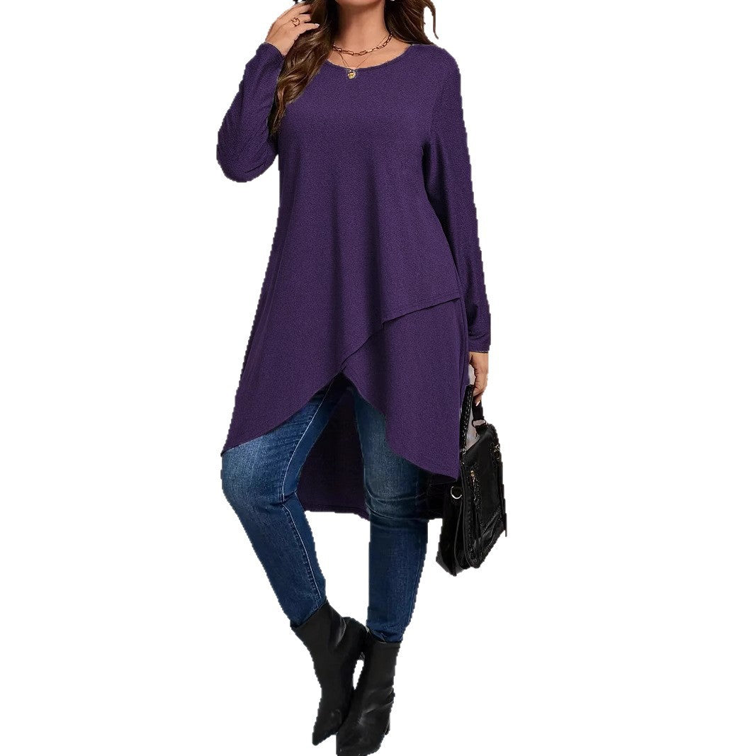 Casual Loose-fit Long-sleeve Solid-color Top