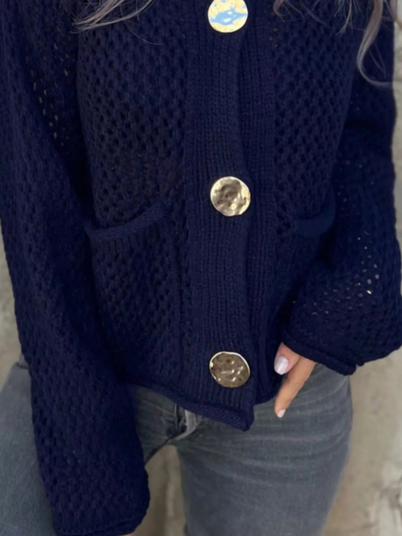 Crochet Button Up Long Sleeve Cardigan