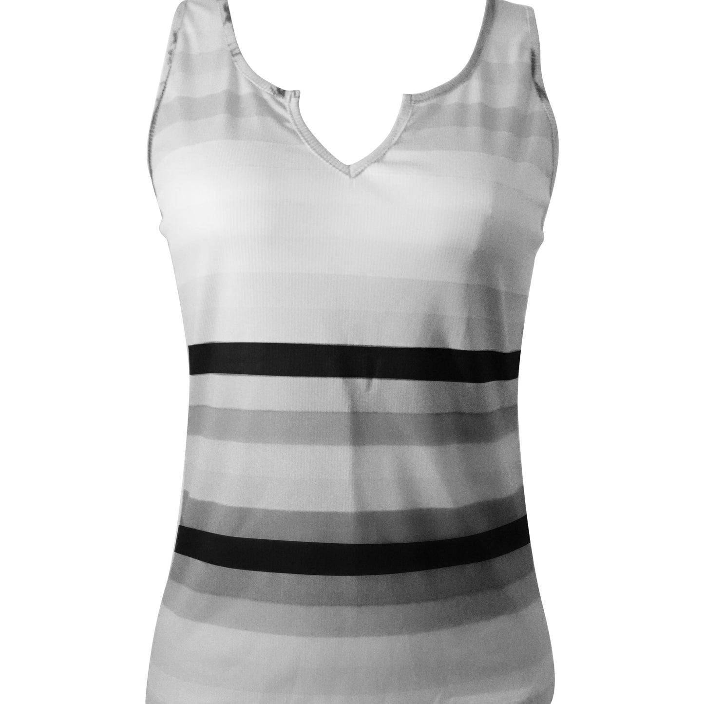 Women's V-neck Fashionable Grey Rainbow Striped Printed Vest Top