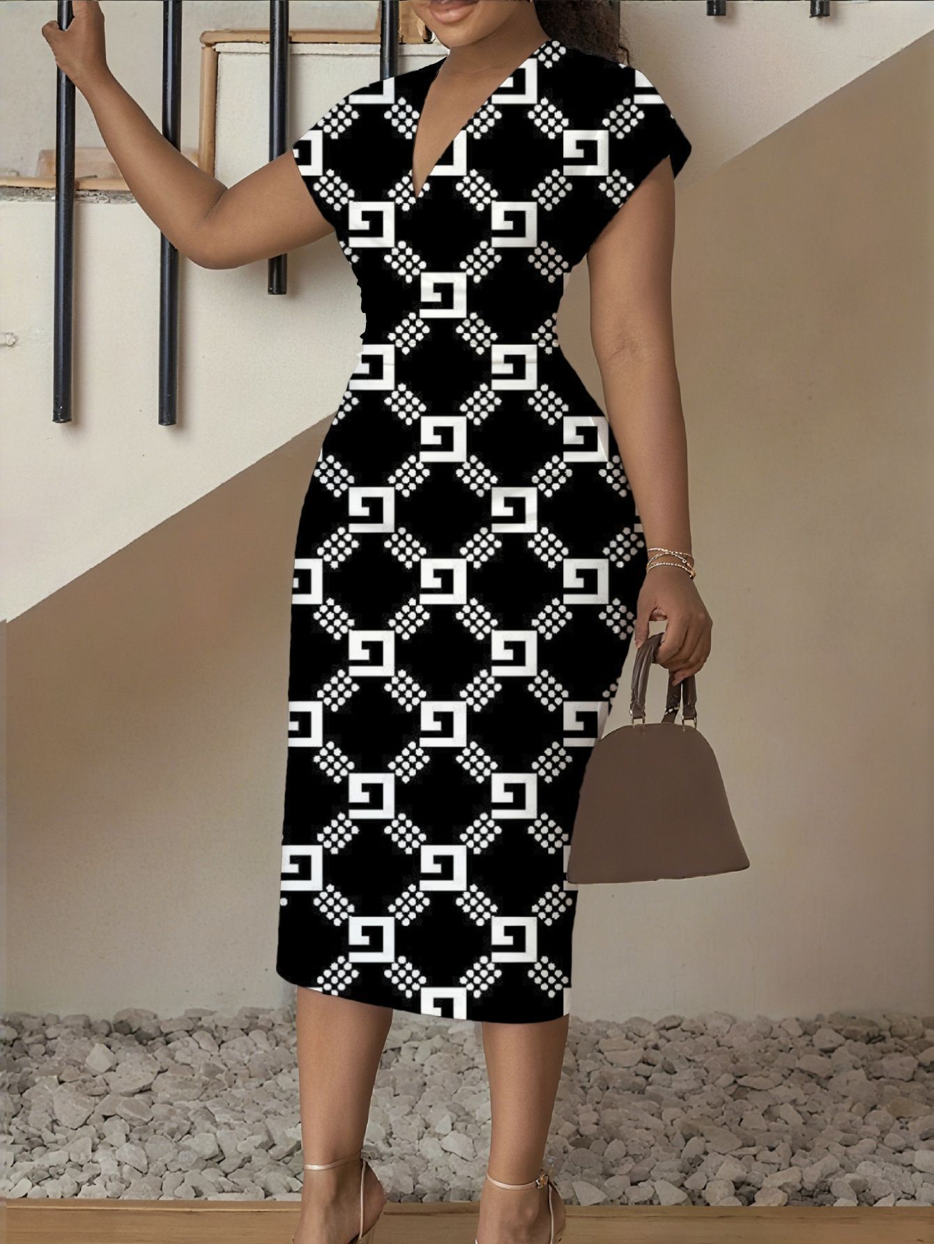 New Floral V-Neck Sheath Short-Sleeve Dress For Women