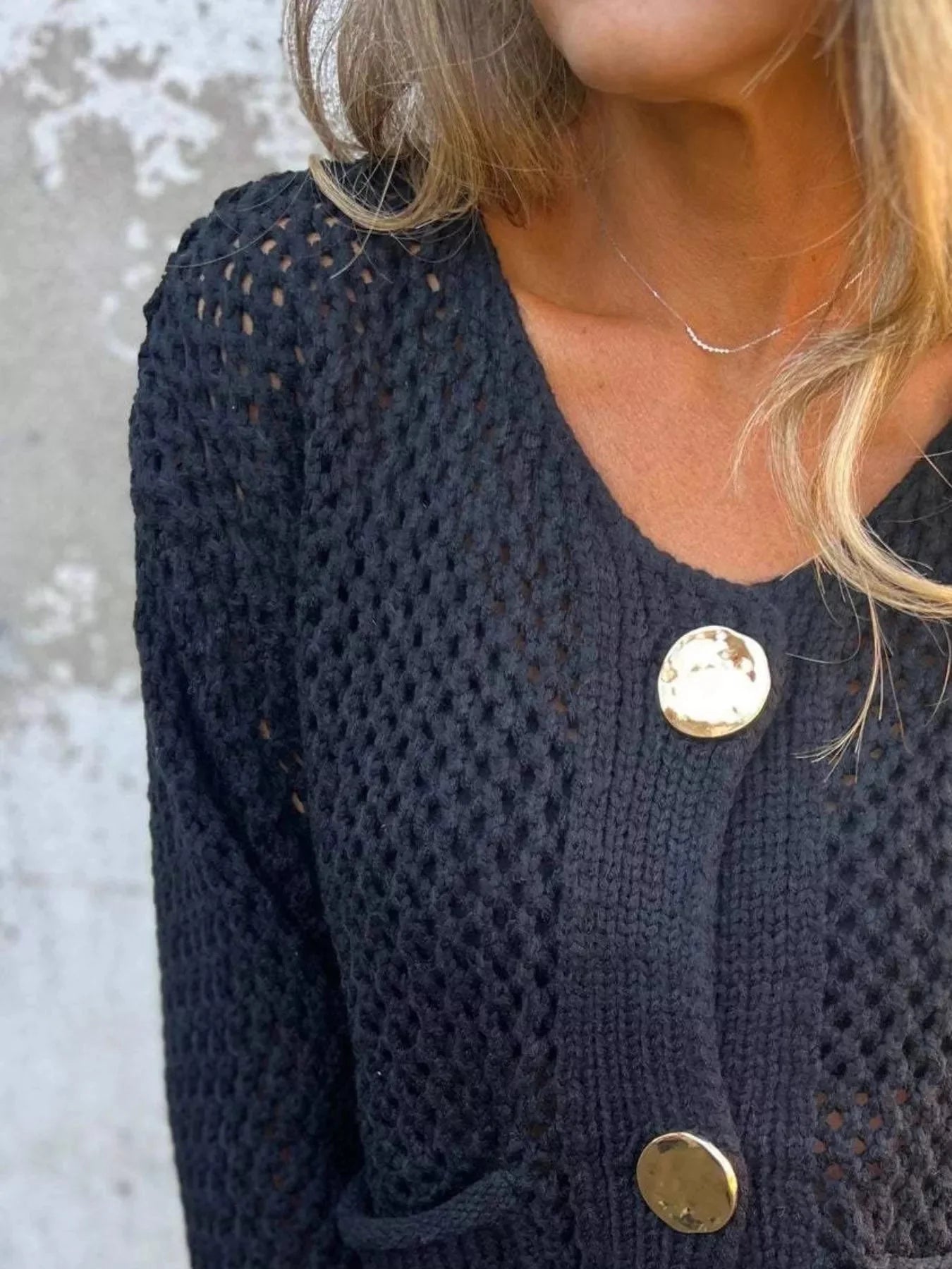 Crochet Button Up Long Sleeve Cardigan