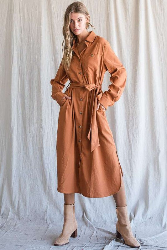 Button Down Shirt Long Dress PLUS