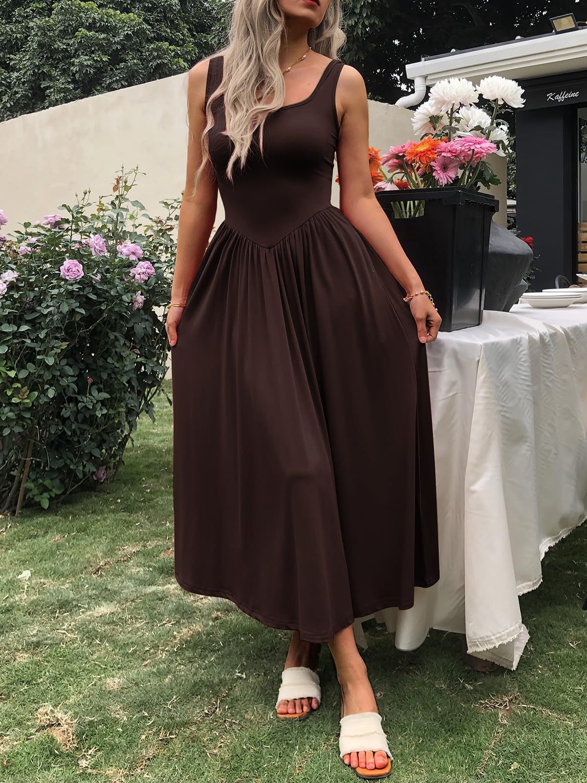 European And American New Graceful And Fashionable Sling Square Collar Pleated Dress Women