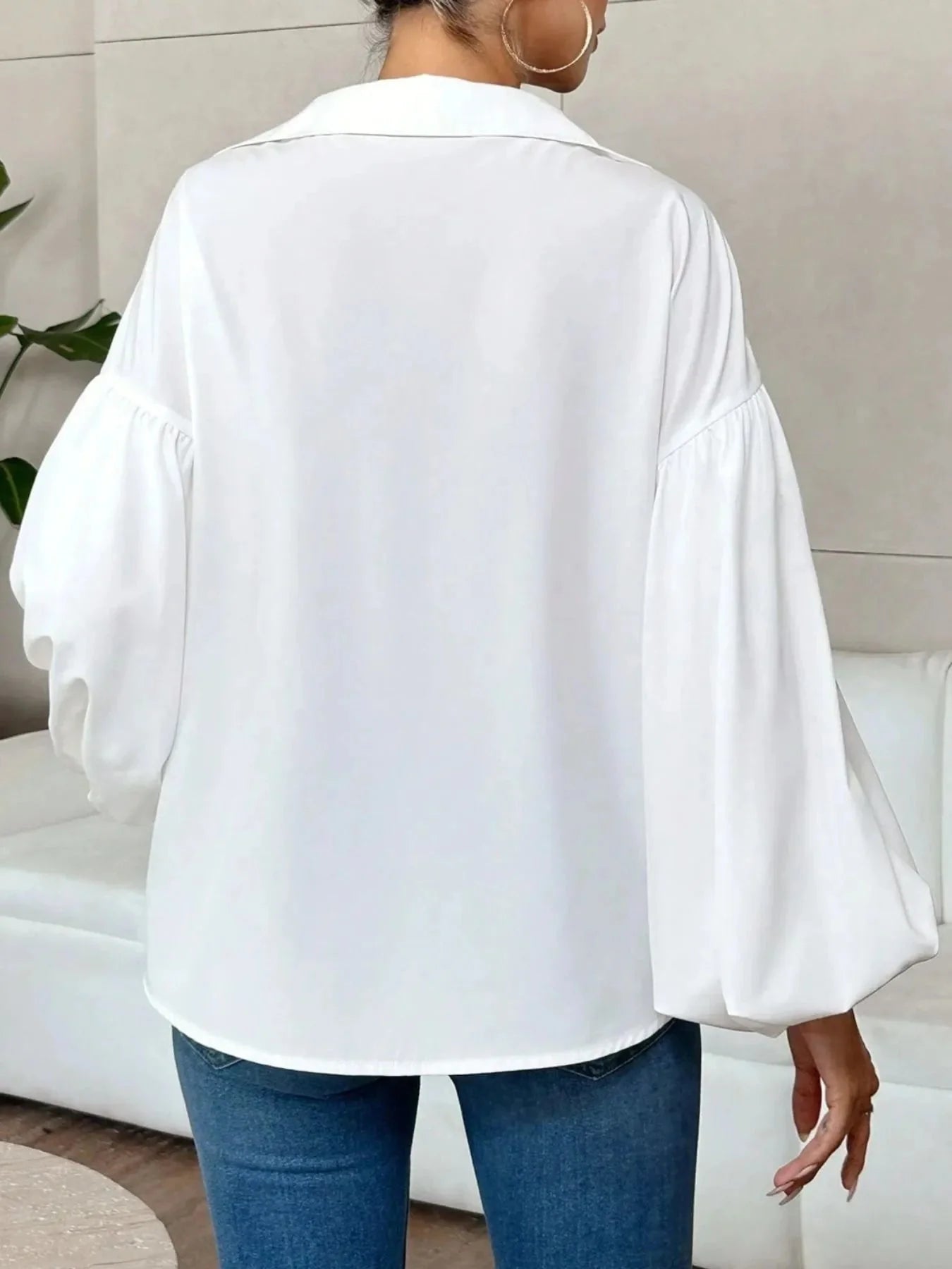 Oversized Polka Dot Balloon Sleeve Blouse