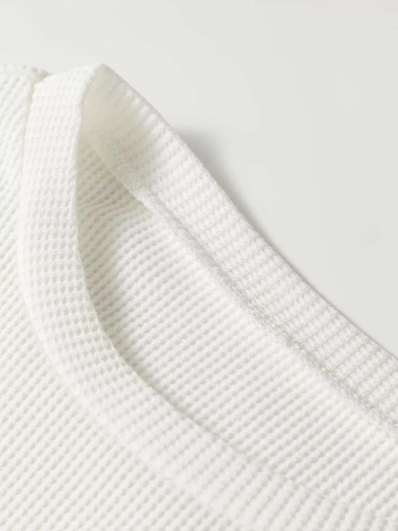 Rounded Neck Long Sleeve Waffle Knit Top