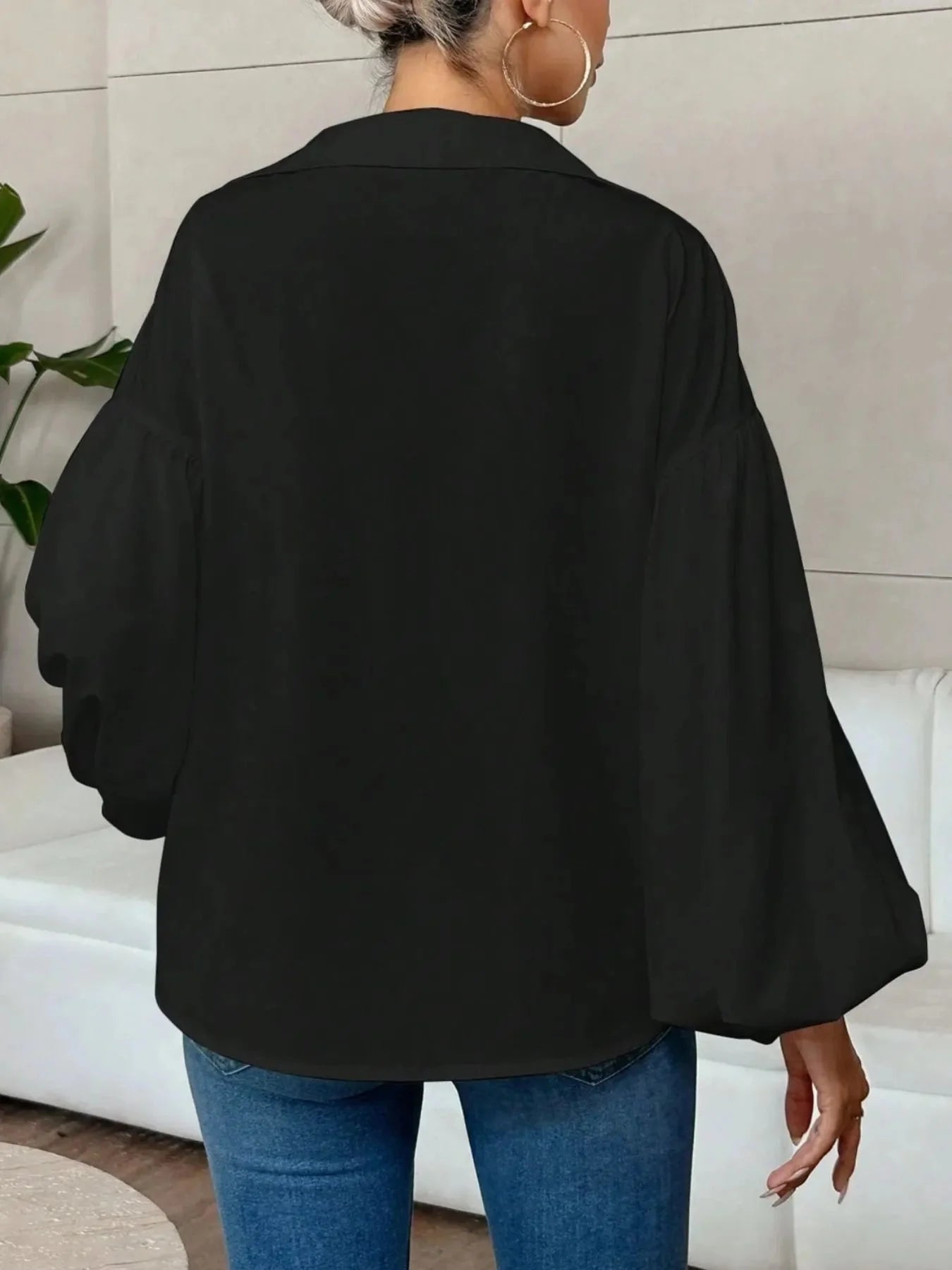 Oversized Polka Dot Balloon Sleeve Blouse