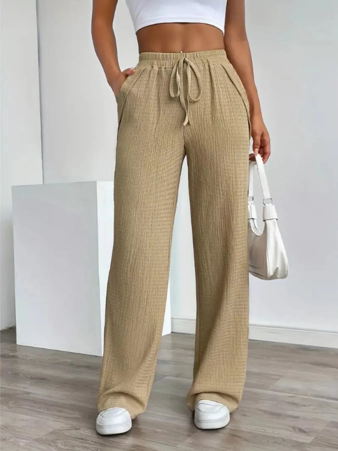 Textured Womens Wide Leg Pants