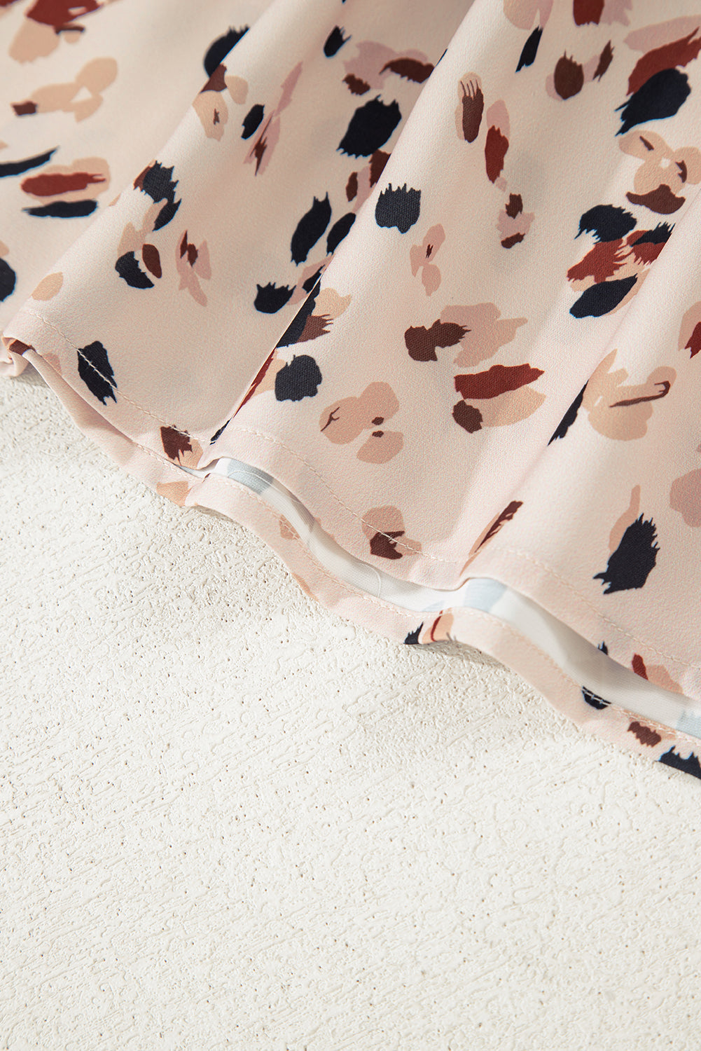 Beige Abstract Print Surplice V Neck Cuffed Sleeve Empire Waist Plus Size Dress