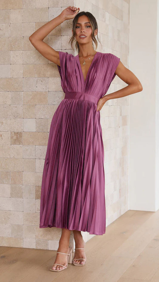 Elegant Pleated Casual Loose Zip Sleeveless Dress