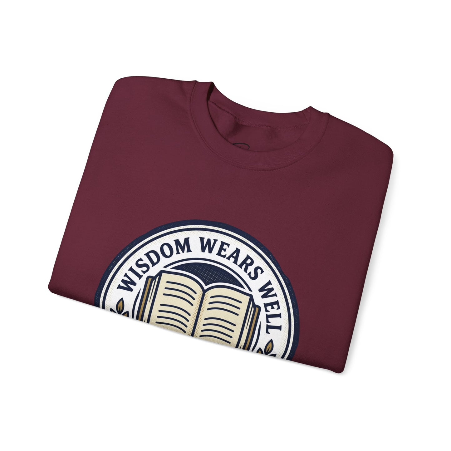 Wisdom Wears Well Sweatshirt — Vintage Book Emblem Crewneck