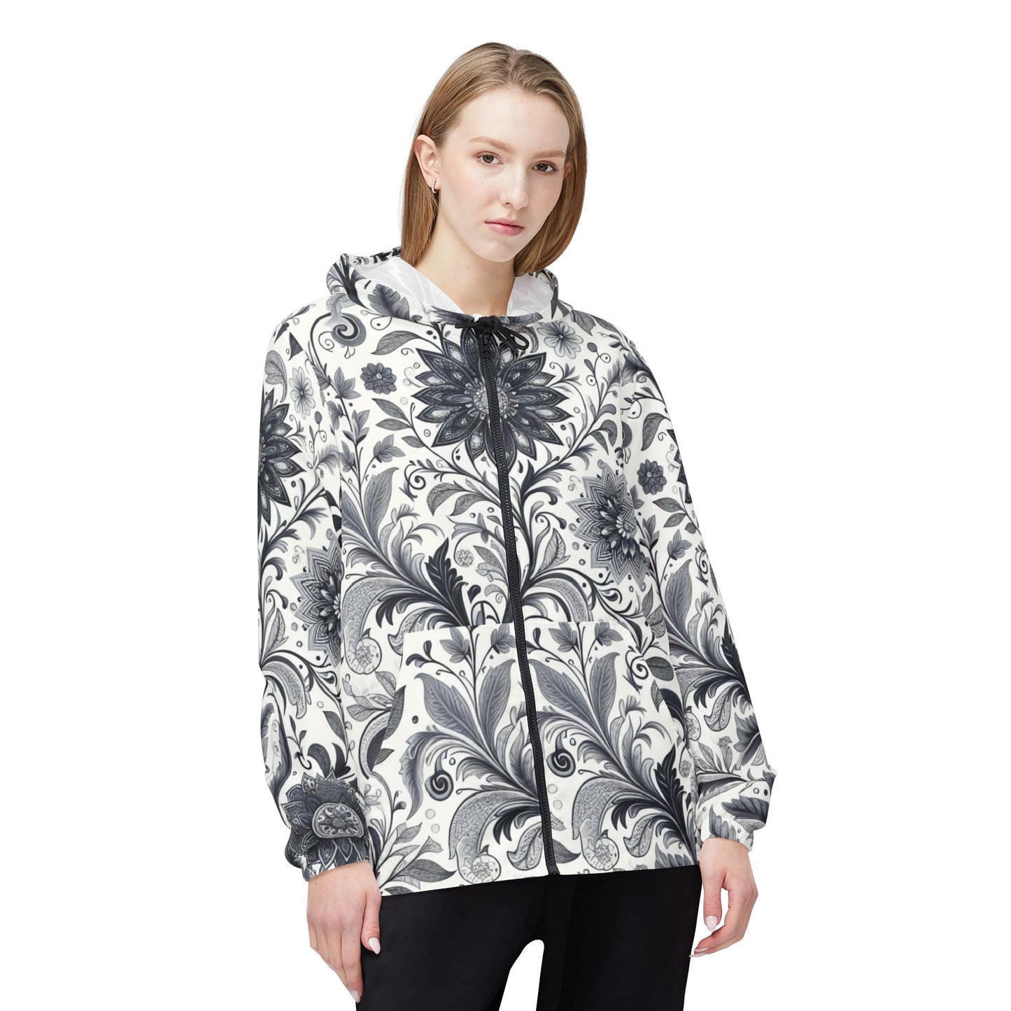 Floral Pattern Windbreaker Jacket, Lightweight Rain Jacket, Stylish Outerwear, Perfect Gift for Her, Outdoor Adventures, Trendy Layering