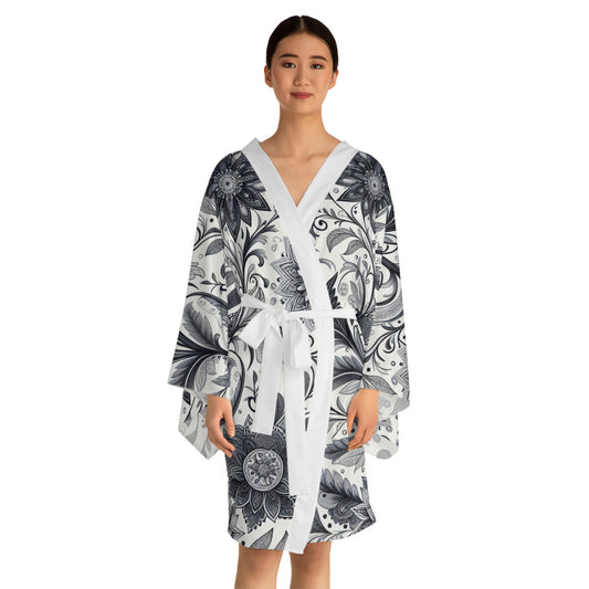 Elegant Floral Long Sleeve Kimono Robe, Stylish Lounge Wear, Perfect for Relaxation, Gift for Her, Home Spa Essentials, Beautiful Design