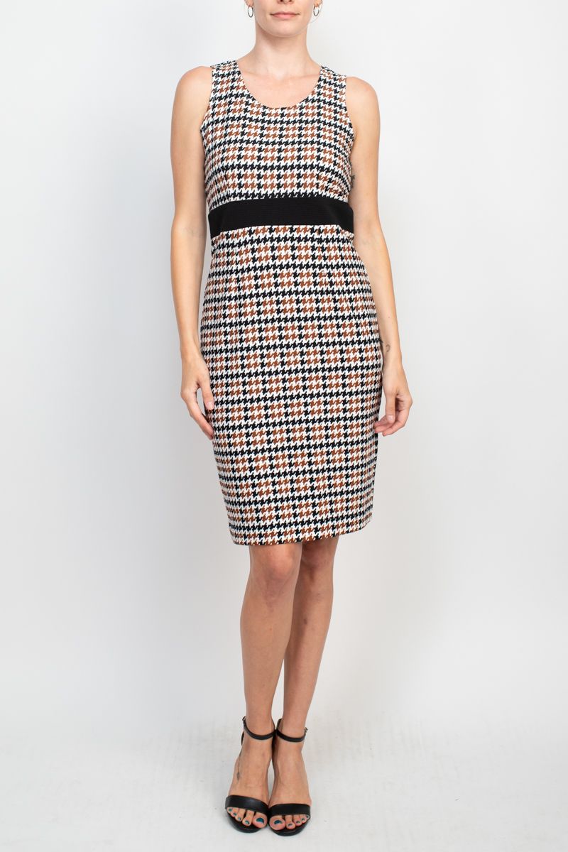 Studio One Scoop Neck Sleeveless Bodycon Chevron Pattern Knit Dress with ¾ Sleeves Open Front Jacket