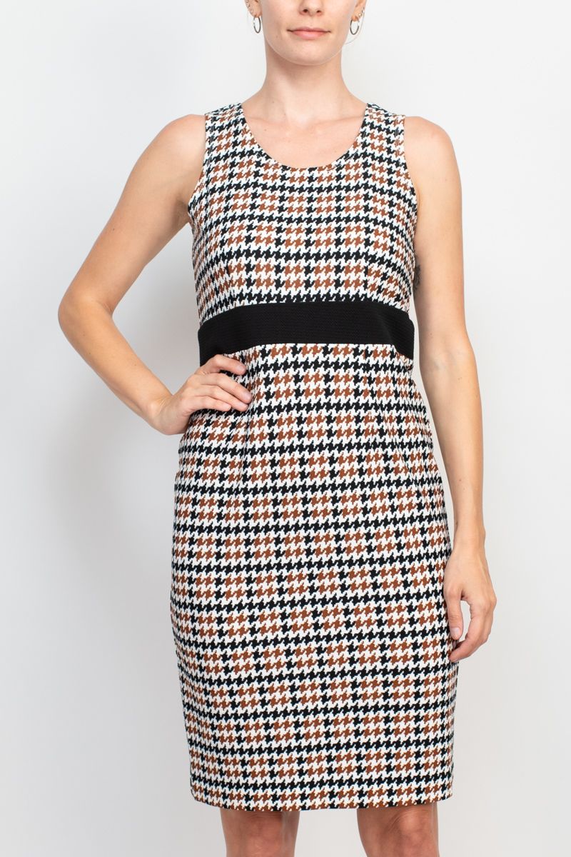 Studio One Scoop Neck Sleeveless Bodycon Chevron Pattern Knit Dress with ¾ Sleeves Open Front Jacket