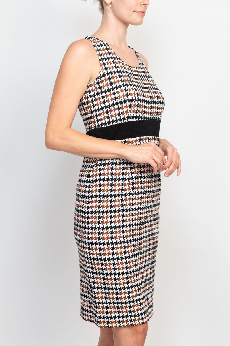 Studio One Scoop Neck Sleeveless Bodycon Chevron Pattern Knit Dress with ¾ Sleeves Open Front Jacket