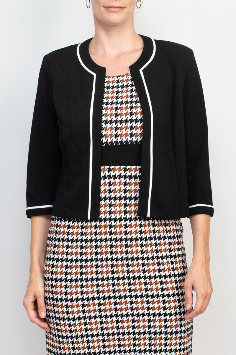 Studio One Scoop Neck Sleeveless Bodycon Chevron Pattern Knit Dress with ¾ Sleeves Open Front Jacket