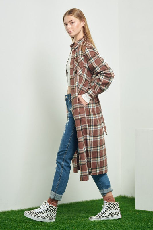 Jade by Jane Plaid Print Collar Long Shirt Dress