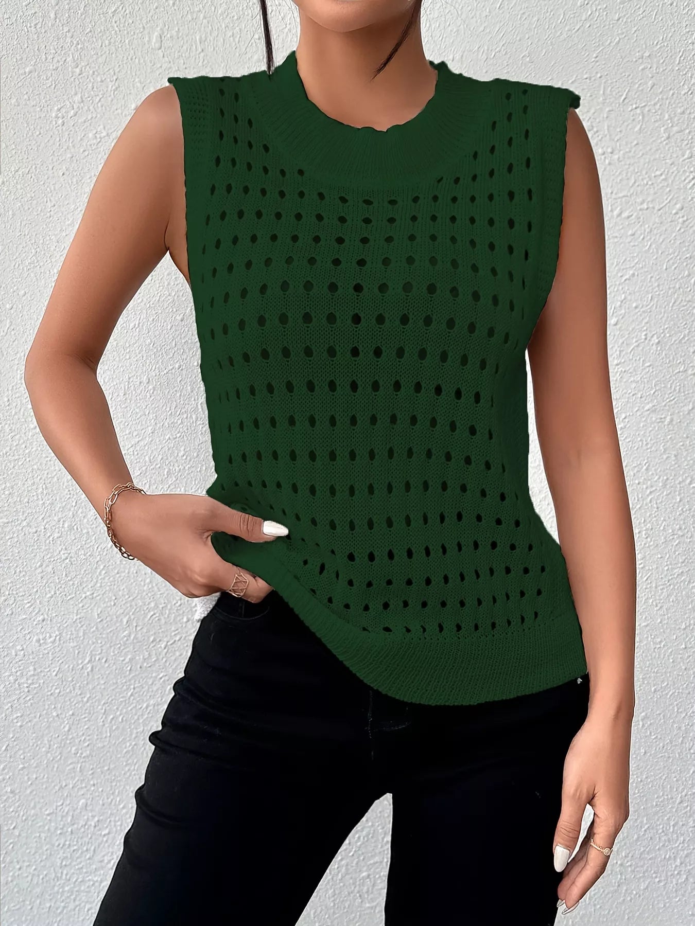 Hollow Out Round Neck Knit Sweater Tank