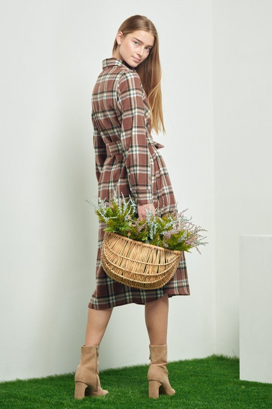 Jade by Jane Plaid Print Collar Long Shirt Dress